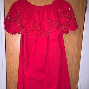Red off shoulder dress